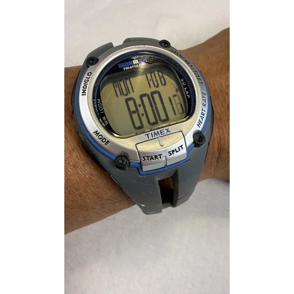 Timex Ironman Triathlon Heart Rate Digital Watch T5K547 Gray Blue Working